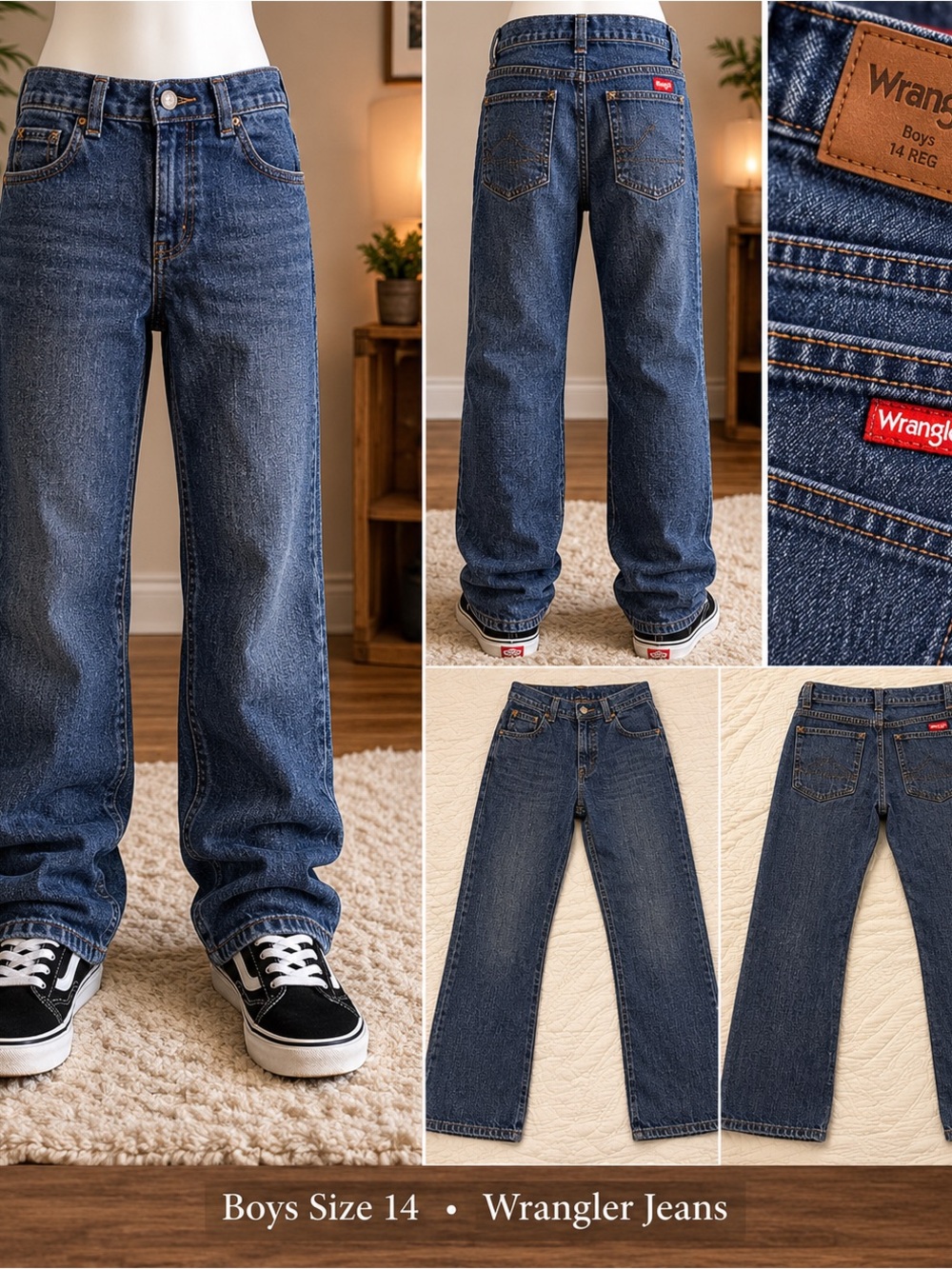 Wrangler Boys' Relaxed Fit Jeans in Dark Blue Wash